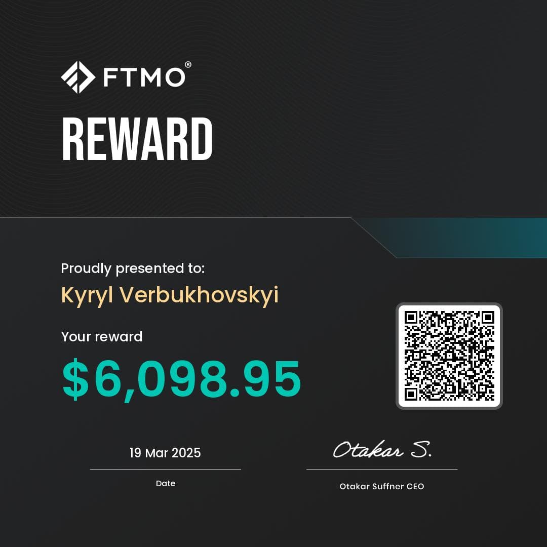 FTMO reward certificate