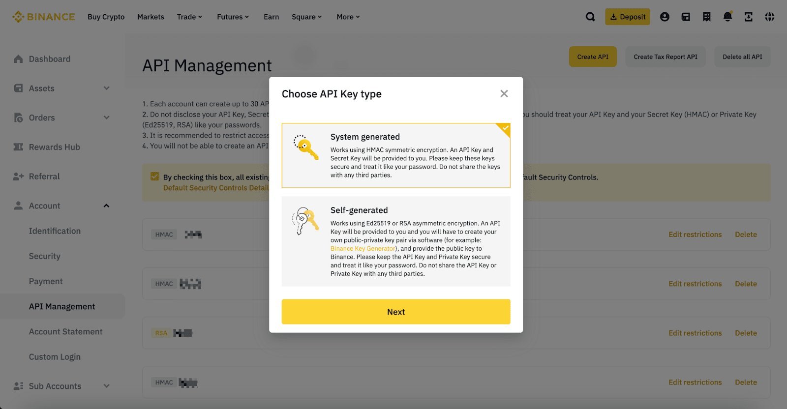 Choose System generated → click Next