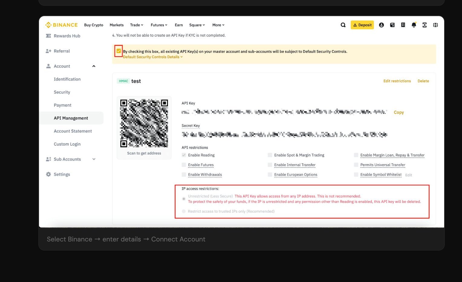 Leave only Enable Reading checked — do not enable other permissions